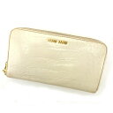 ミュウミュウ MIUMIU 長財布 クロコダイル調 ホワイト×ゴールド メンズ 中古