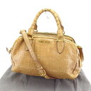 【秋Sale】ミュウミュウ MIUMIU ショルダーバッグ クロコダイル調 ロゴ入り ベージュ×ゴールド レディース 中古