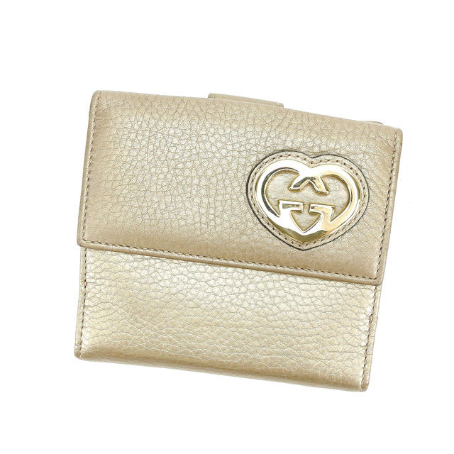 【Fashion Special Fair 30％OFFクーポン】グッチ GUCCI 二つ折り財布 ラブリー ゴールド レディース 中古 ブランド ハイブランド ヴィンテージ