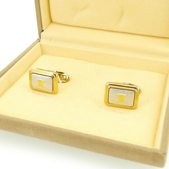 【楽天スーパーSALE★最大50%OFF】セリーヌ CELINE カフス マカダムマーク ゴールド×シルバー レディース 中古 ブランド ハイブランド ヴィンテ...