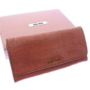 ミュウミュウ MIUMIU 長財布 クロコダイル調 ロゴ入り ピンク×ゴールド レディース 中古