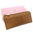 ミュウミュウ MIUMIU 長財布 クロコダイル調 ロゴ入り ベージュ×ゴールド メンズ 中古