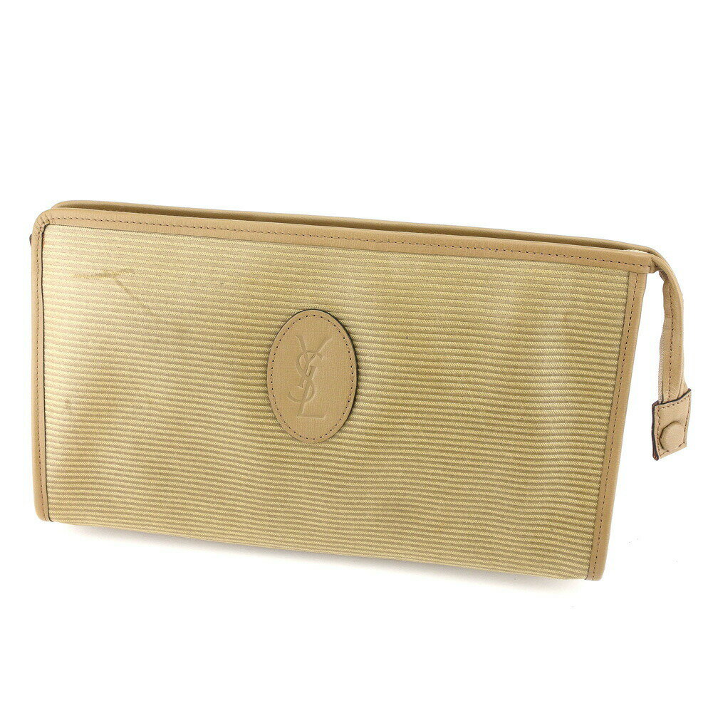 【ブラックフライデー21％OFFクーポン】イヴ・サンローラン YVES SAINT LAURENT セカンドバッグ ボーダー ロゴモチーフebay_uk ベージュ系×ゴールド レディース 中古 ブランド ハイブランド ヴィンテージ