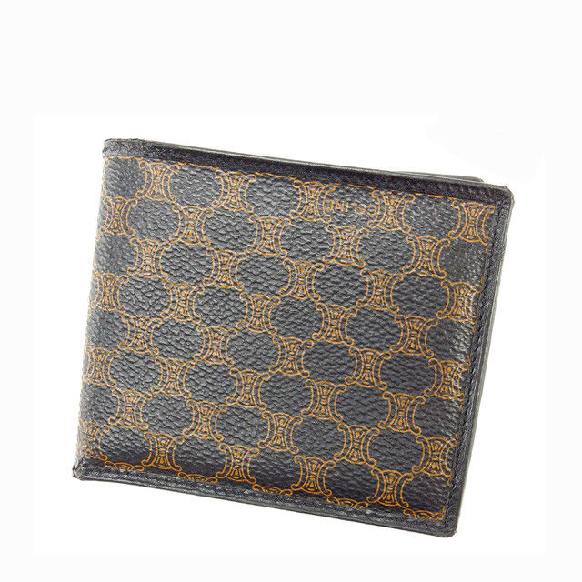 【Fashion Special Fair 30％OFFクーポン】セリーヌ CELINE 二つ折り財布 ブラック×ブラウン レディース 中古 ブランド ハイブランド ヴィンテージ