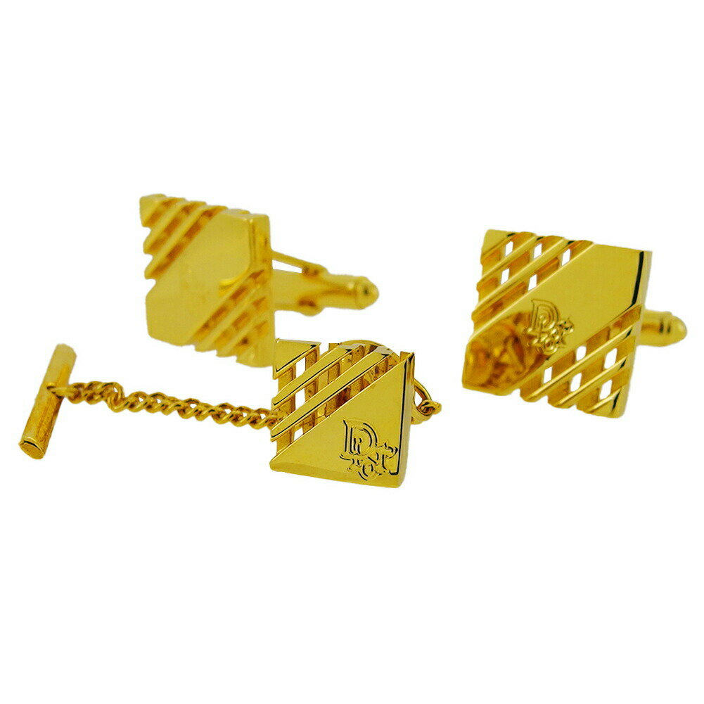 【楽天スーパーSALE★最大50%OFF】ディオール カフス 2アイテムセット ロゴ スウィヴル式 タイタック ゴールド レディース 中古 Dior ブランド ...