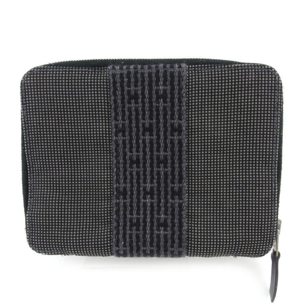 【Fashion Special Fair 30%OFFクーポン】エルメス 手帳カバー エールライン ブラック グレー 灰色 レディース 中古 HERMES ブ...