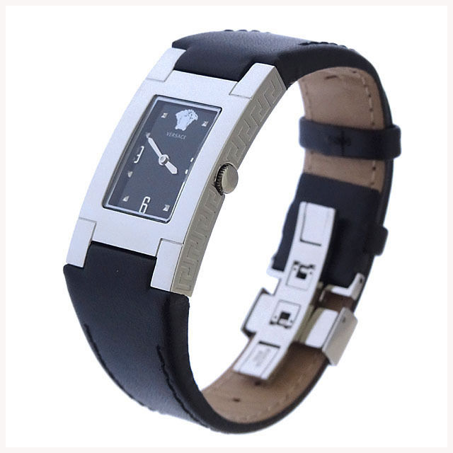 【ブラックフライデー30％OFFクーポン】ヴェルサーチ 腕時計 メドゥーサマーク スクエアフェイス ブラック×シルバー レディース 中古 VERSACE ブランド ハイブランド ヴィンテージ