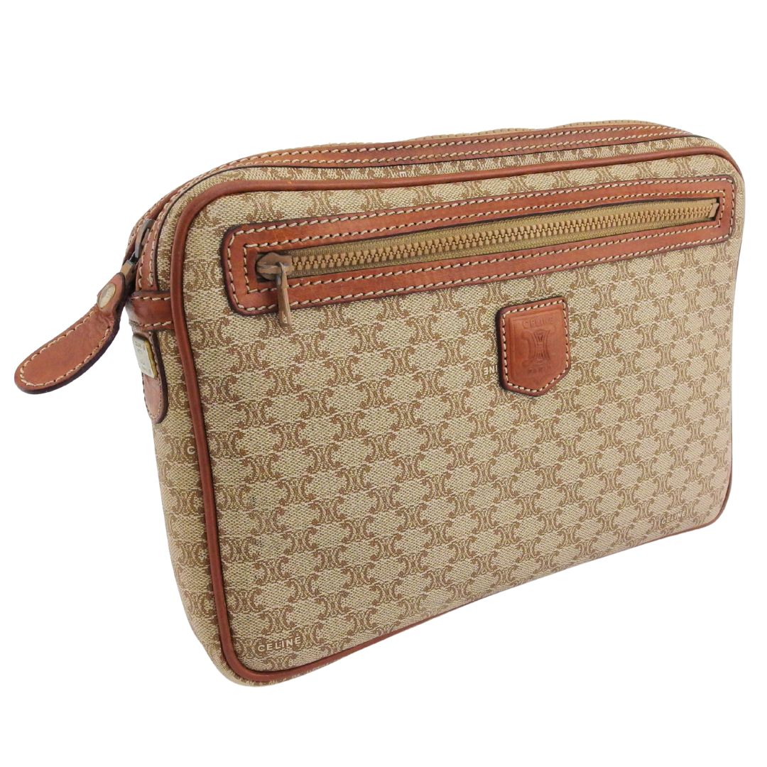 【ブラックフライデー21％OFFクーポン】セリーヌ クラッチバッグ マカダム ベージュ ブラウン メンズ 中古 CELINE