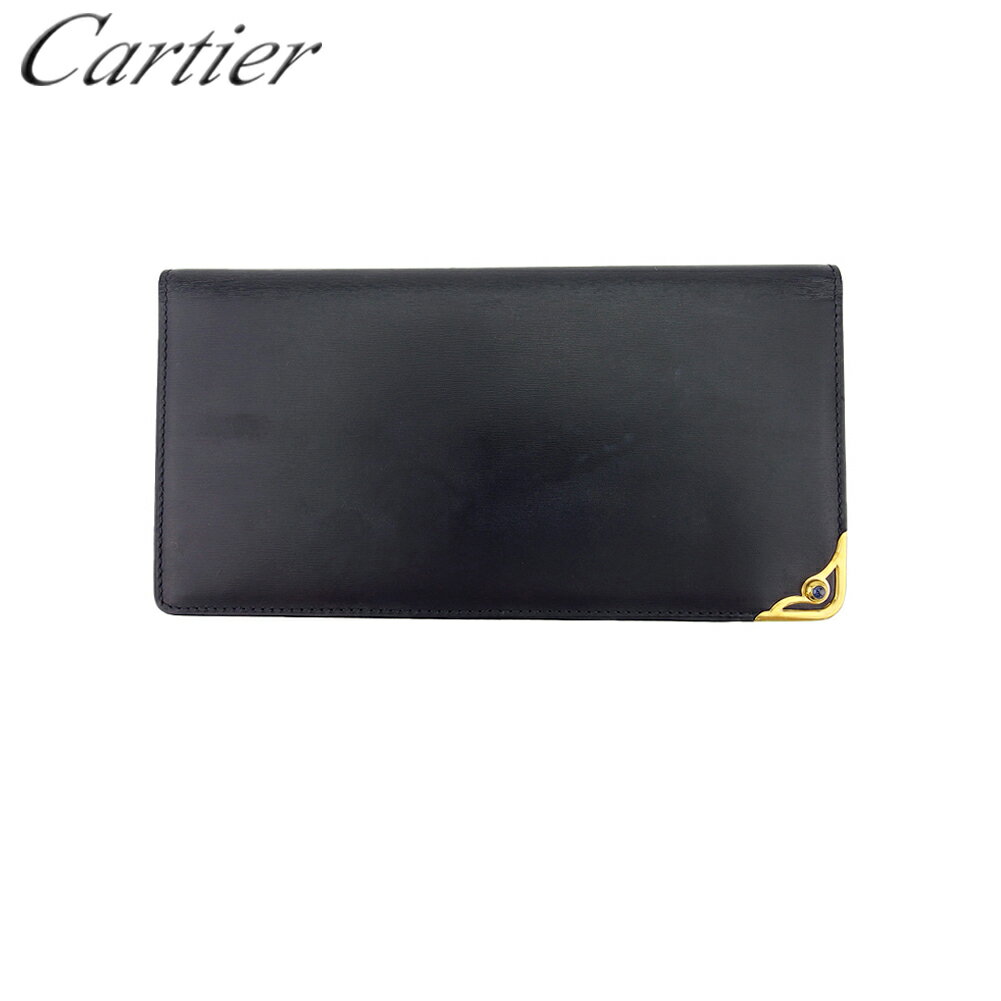 【スプリングセール】 カルティエ 長札入れ 長財布 サファイアライン ネイビー ゴールド レザー×ゴールド素材 Cartier L4145