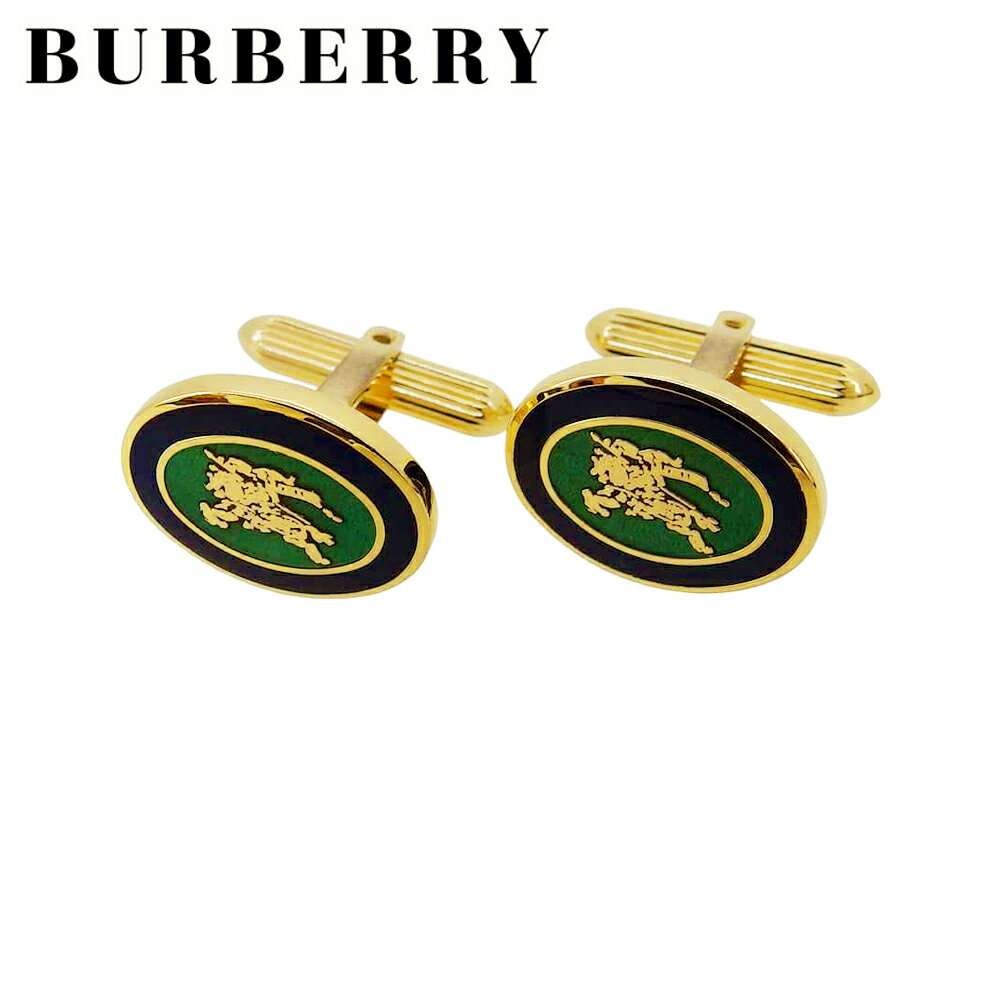 楽天ブランドデポ【中古】 バーバリー カフス アクセサリー ゴールド　ネイビー　グリーン ゴールドメッキ BURBERRY T22571