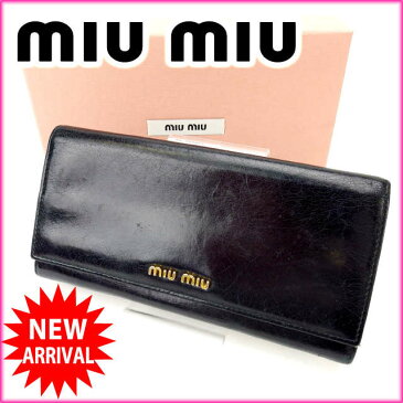 【中古】 【送料無料】 ミュウミュウ miumiu 長財布 メンズ可 ブラック×ブルー レザー (あす楽対応)人気 美品 Y1658