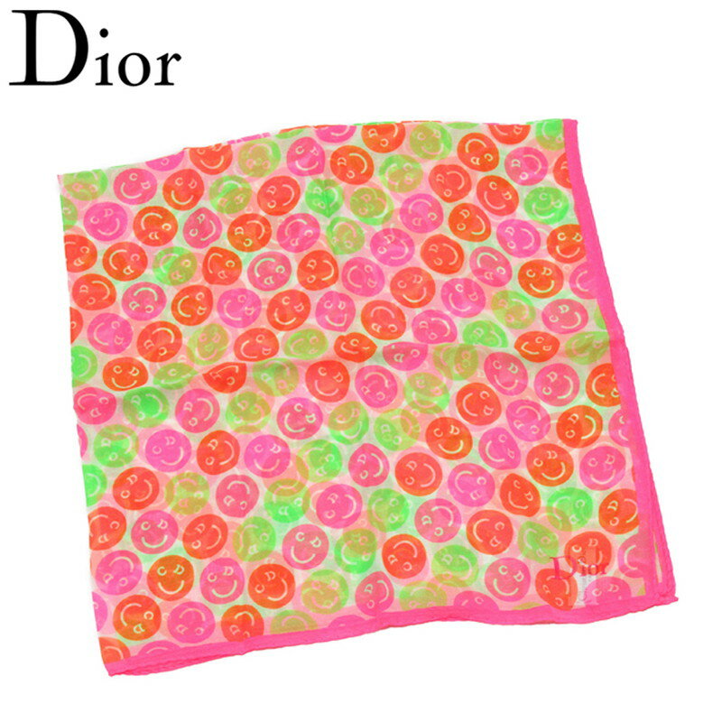 【スプリングセール】【中古】 ディオール スカーフ 柄 プリント レディース CDスマイル ピンク オレンジ グリーン系 シルク 絹 Dior T20231