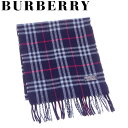 【スプリングセール30％OFF】バーバリー マフラー フリンジ付き レディース メンズ チェック ネイビー ブルー レッド ウール 毛 BURBERRY 【バーバリー】 T17786S 【中古】