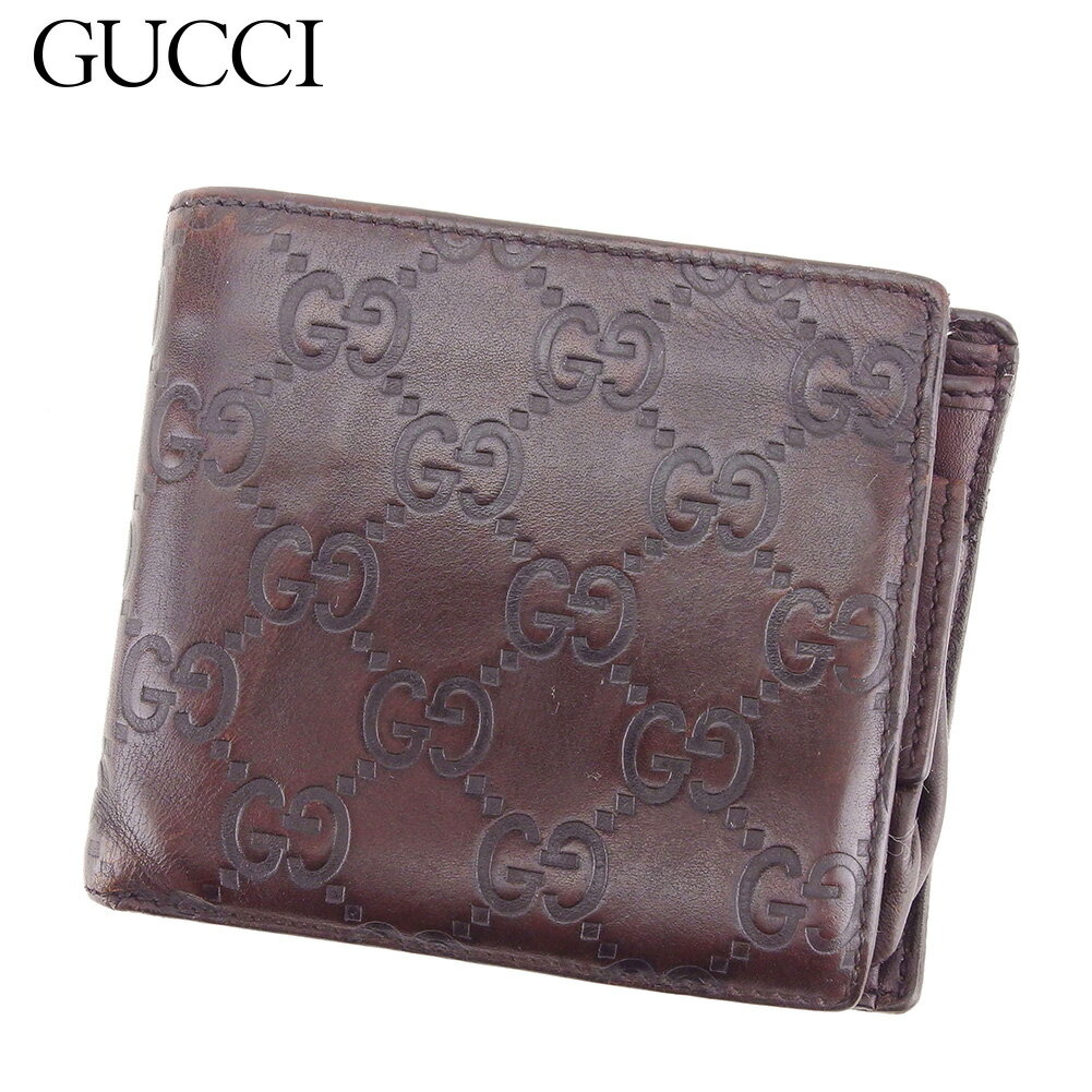 【スプリングセール30％OFF】グッチ 二つ折り 財布 グッチシマ ブラウン レザー GUCCI 【グッチ】 C3481S 【中古】