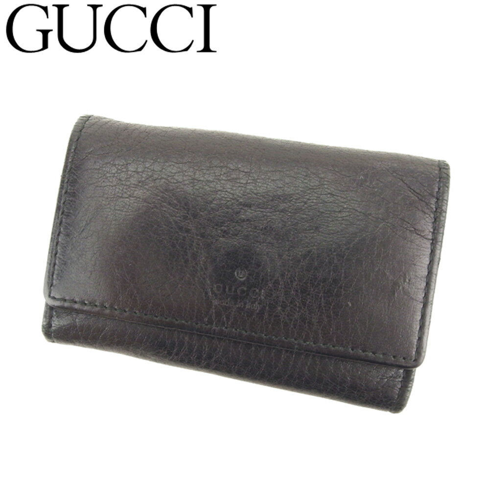 【スプリングセール30％OFF】グッチ キーケース 6連キーケース ロゴ ブラック シルバー レザー GUCCI 【グッチ】 T8215S 【中古】