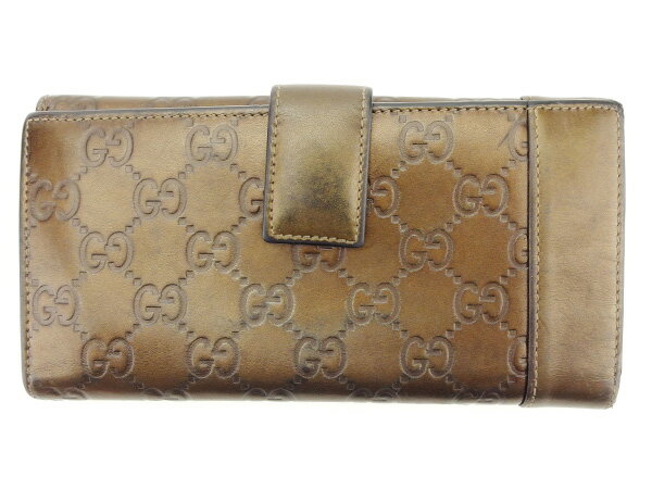 【中古】 グッチ 長財布 さいふ Wホック グッチシマ ブロンズ レザー Gucci 【グッチ】 T2782