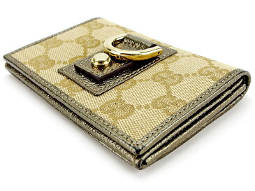 【中古】 【送料無料】 グッチ GUCCI カードケース 名刺入れ レディース メンズ 可 ニューアビー GGキャンバス ベージュ×メタリックカーキ×ゴールド キャンバス×レザー 美品 T3452s .