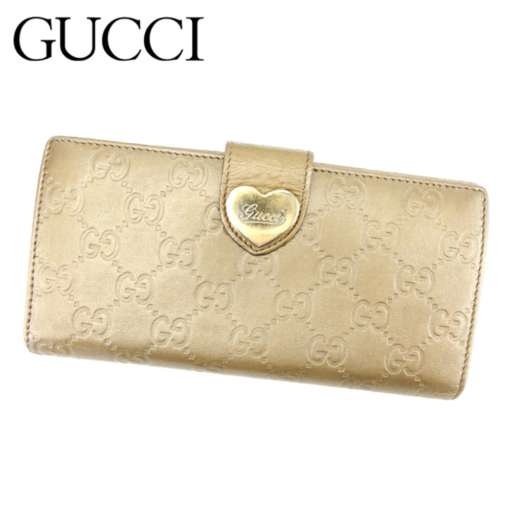 【スプリングセール30％OFF】グッチ 長財布 Wホック グッチシマ ゴールド レザー GUCCI 【グッチ】 E1233S 【中古】