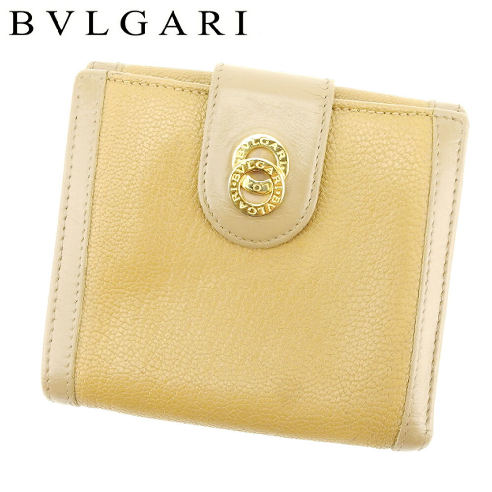 【スプリングセール30％OFF】ブルガリ Wホック 財布 二つ折り ドッピオトンド ベージュ ゴールド レザー BVLGARI 【ブルガリ】 P739S 【中古】