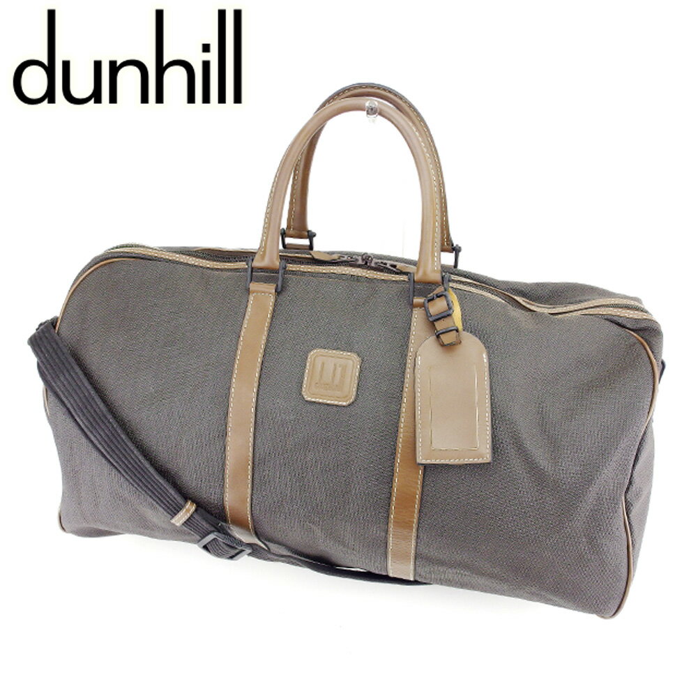 【スプリングセール30％OFF】ダンヒル ボストンバッグ ハンドバッグ グレー 灰色 ブラウン PVC×レザー dunhill 【ダンヒル】 T7380S 【中古】