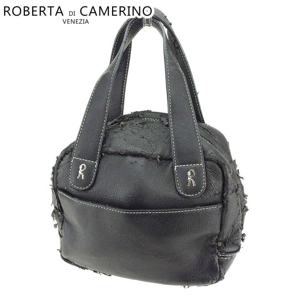 【スプリングセール30％OFF】ロベルタ ディカメリーノ ハンドバッグ ブラック レザー ROBERTA DI CAMERINO バック 手持ちバッグ ファッション バッグ 収納 【ロベルタ ディカメリーノ】 C3332 【中古】