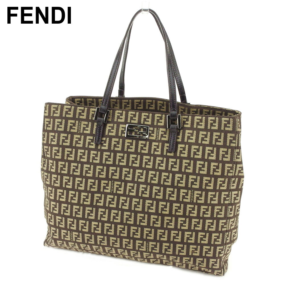 【スプリングセール30％OFF】フェンディ トートバッグ ハンドバッグ ズッキーノ ブラウン ベージュ キャンバス×レザー FENDI 【フェンディ】 H609S 【中古】