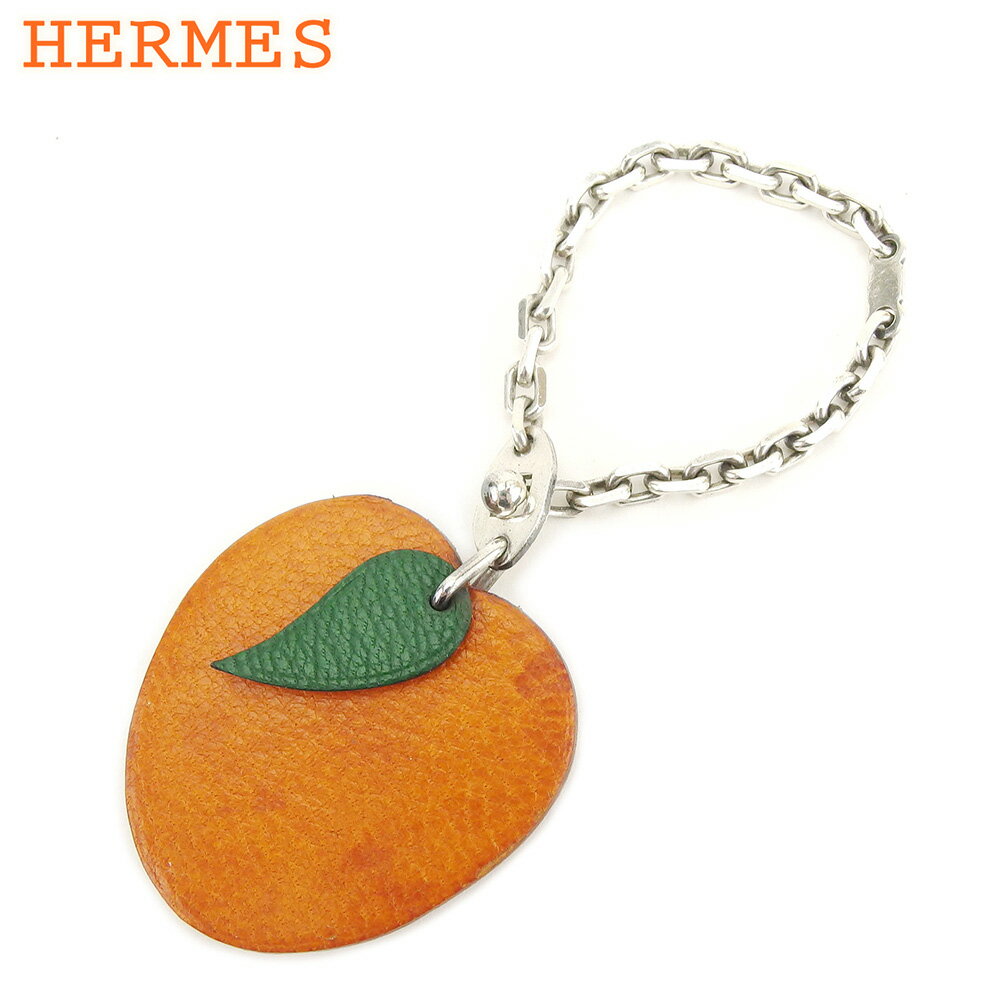 【スプリングセール30％OFF】エルメス キーホルダー キーリング フルーツモチーフ オレンジ レザー×シルバー素材 HERMES 【エルメス】 I519S 【中古】