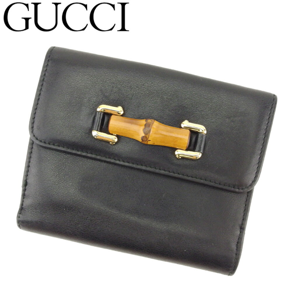 【スプリングセール30％OFF】グッチ Wホック 財布 二つ折り バンブービット ブラック ベージュ ゴールド レザー GUCCI 【グッチ】 L2464S 【中古】