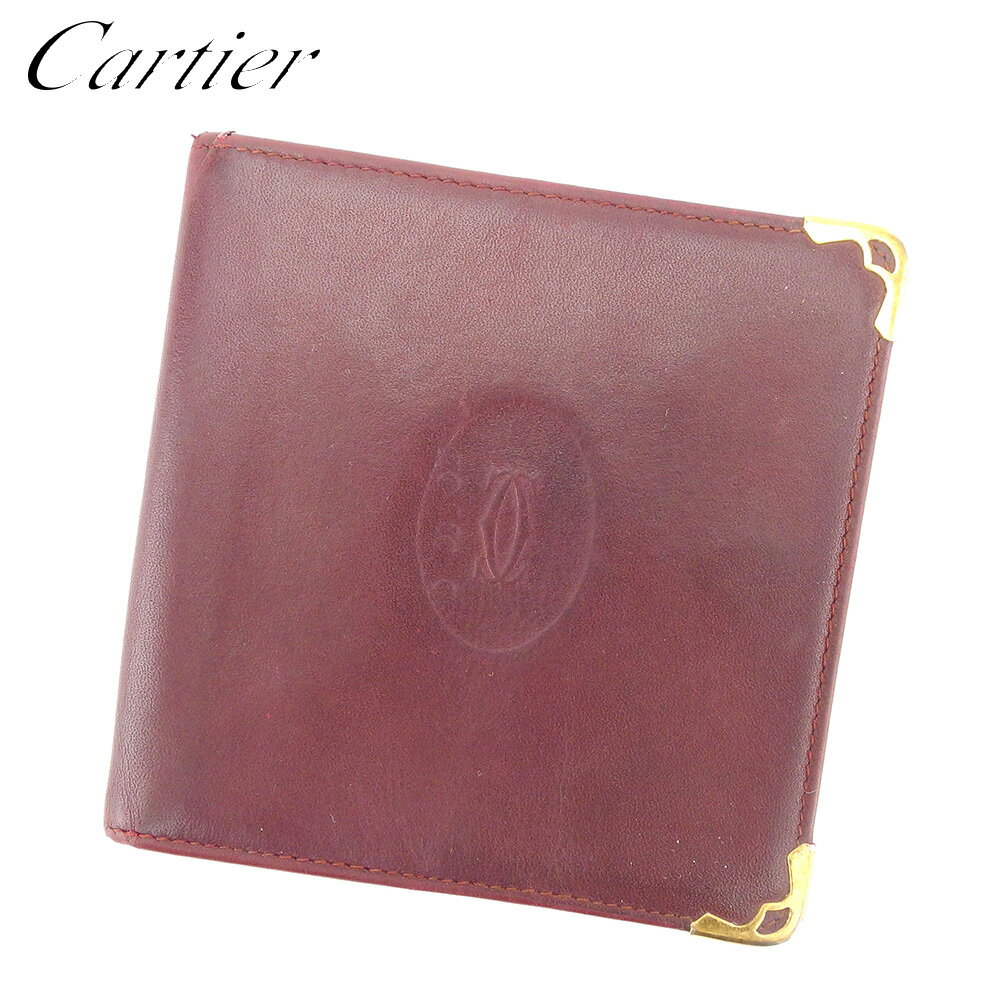 【スプリングセール】カルティエ 二つ折り 財布 マストライン ボルドー レザー Cartier 二つ折りサイフ 財布 サイフ 収納 財布 ユニセックス 小物 【カルティエ】 T8388 【中古】