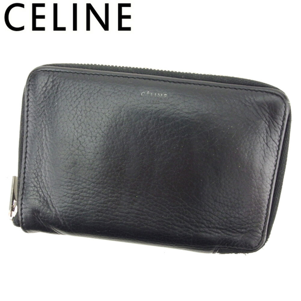 【スプリングセール】セリーヌ 二つ折り 財布 ラウンドファスナー ブラック レザー CELINE 二つ折りサイフ 財布 サイフ 収納 財布 ユニセックス 小物 【セリーヌ】 T8411 【中古】
