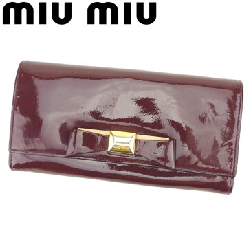 【中古】 ミュウミュウ 長財布 ファスナー付き 長財布 リボンモチーフ パープル エナメルレザーmiu miu レディース プレゼント 贈り物 1点物 人気 良品 春 ブランド 迅速発送 オシャレ 大人 在庫処分 ファッション 【送料無料】 T8413 .