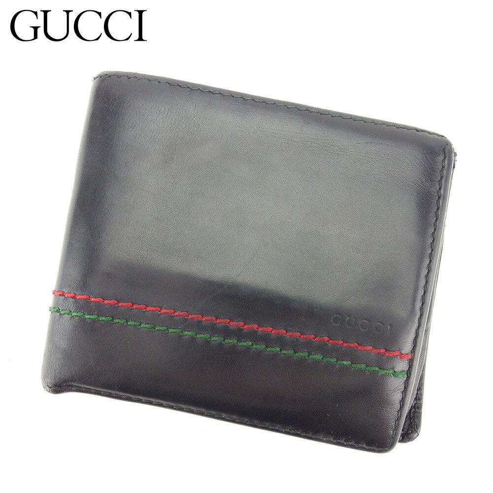 【スプリングセール30％OFF】グッチ 二つ折り 財布 コンパクト ブラック レザー GUCCI 【グッチ】 T8432S 【中古】