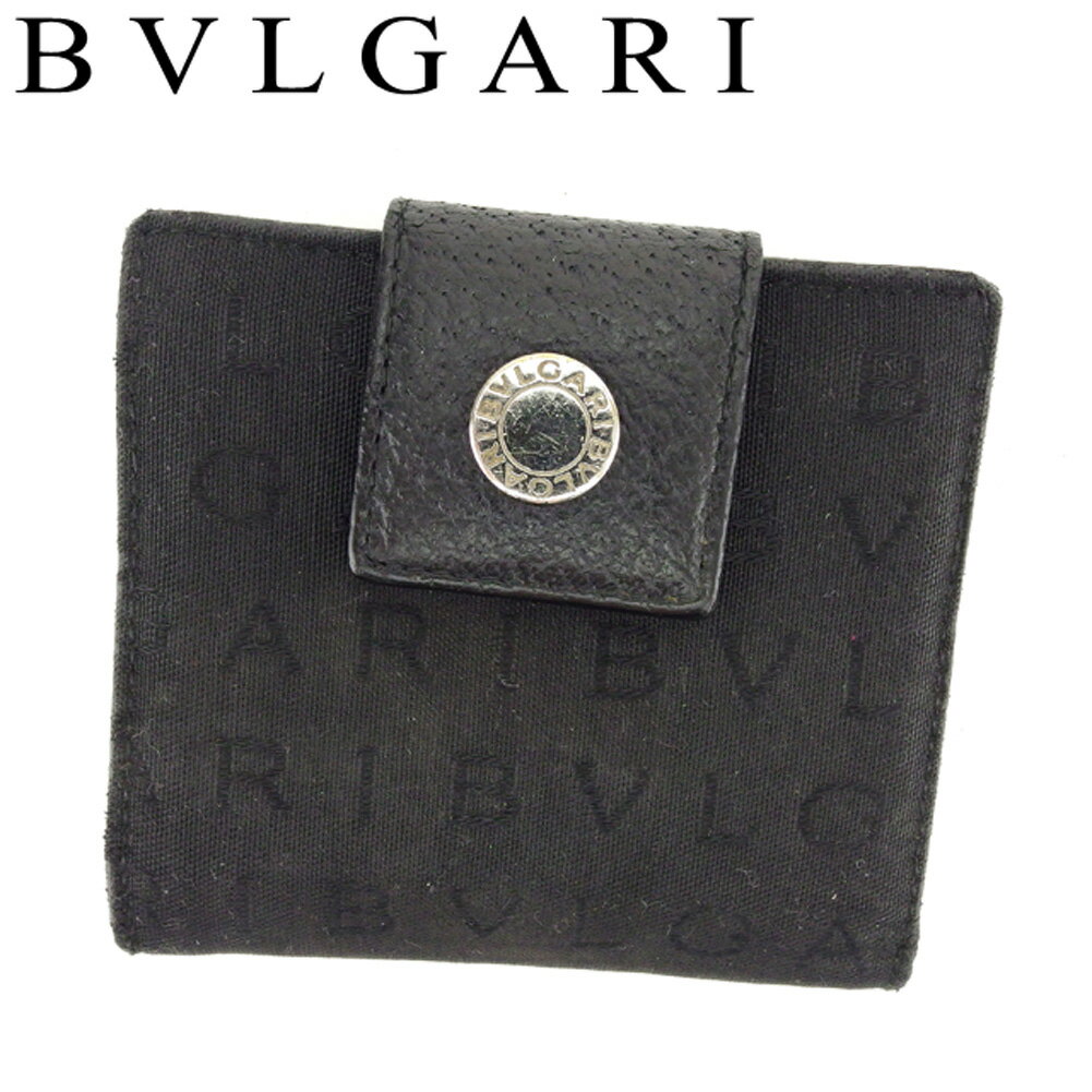 【スプリングセール30％OFF】ブルガリ 二つ折り 財布 コンパクト 財布 ロゴマニア ブラック レザー BVLGARI 【ブルガリ】 T8447S 【中古】