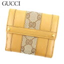 【春の大感謝祭 30％OFF】グッチ Wホック財布 二つ折り 財布 GG柄 ライトブラウン キャンバス×レザー GUCCI 【グッチ】 T8463S 【中古】