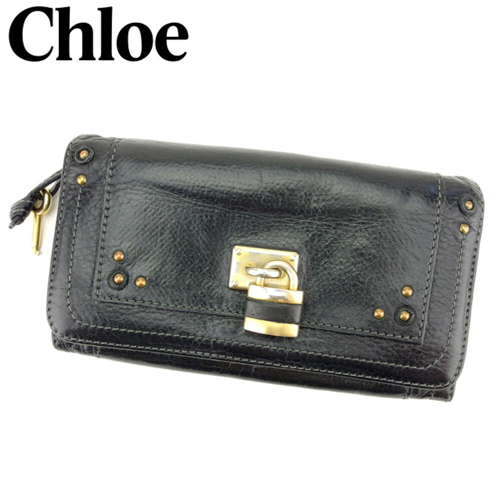 【スプリングセール30％OFF】クロエ 長財布 ファスナー付き 財布 パディントン ブラック ゴールド レザー Chloe 長サイフ サイフ 収納 財布 ユニセックス 小物 【クロエ】 C3296 【中古】