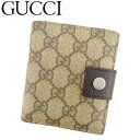 【スプリングセール】グッチ 二つ折り 財布 GGプラス ベージュ ブラウン シルバー PVC×レザー GUCCI 【グッチ】 C3315S 【中古】