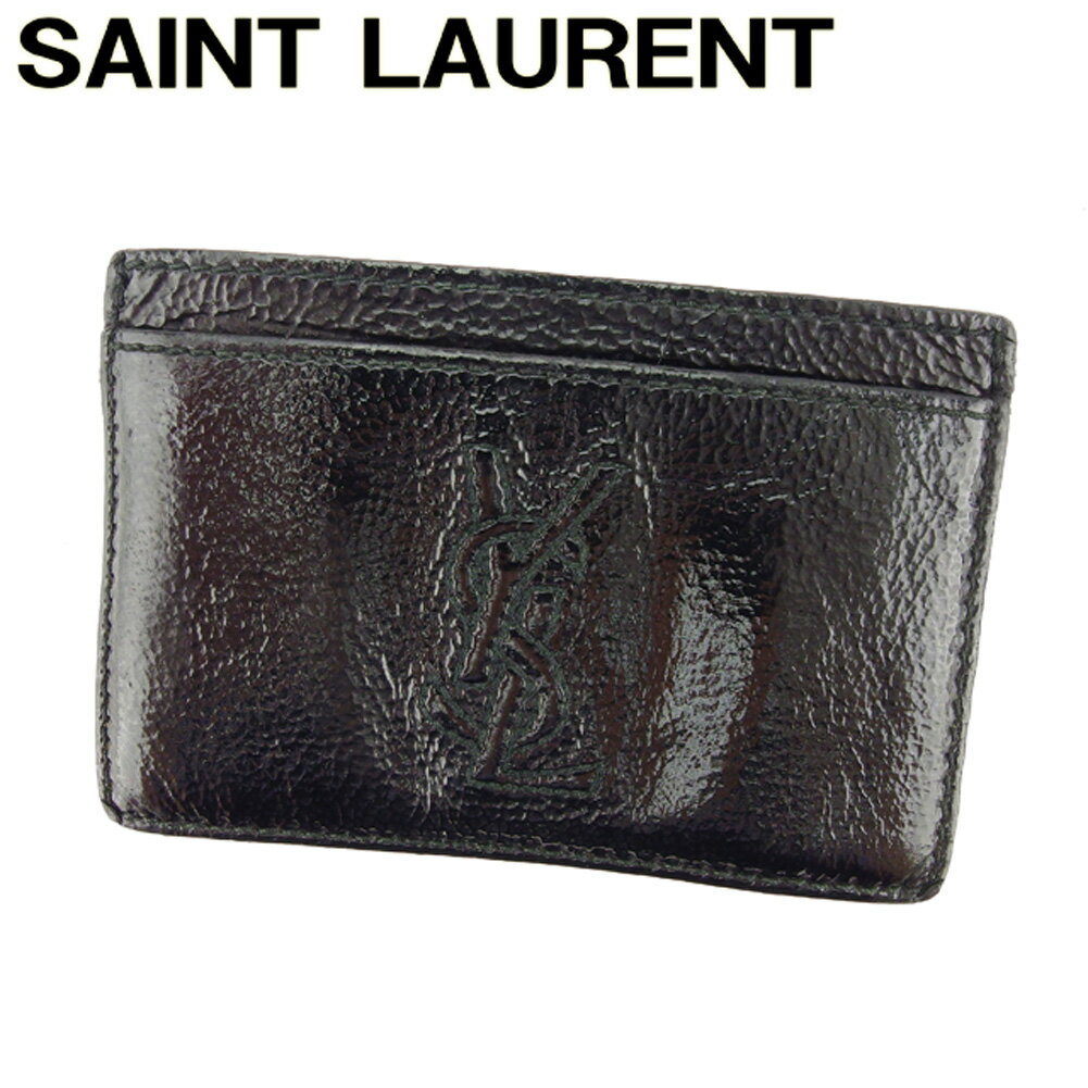 【スプリングセール30％OFF】サンローラン カードケース カード パスケース 名刺入れ YSLステッチ ブラック パテントレザー SAINT LAURENT 【サンローラン】 D1901S 【中古】