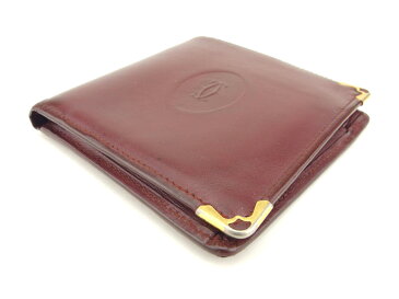 【ラスト1個】 【中古】 カルティエ 二つ折り 財布 マストライン ボルドー ゴールド レザー Cartier 【カルティエ】 D1913 送料無料