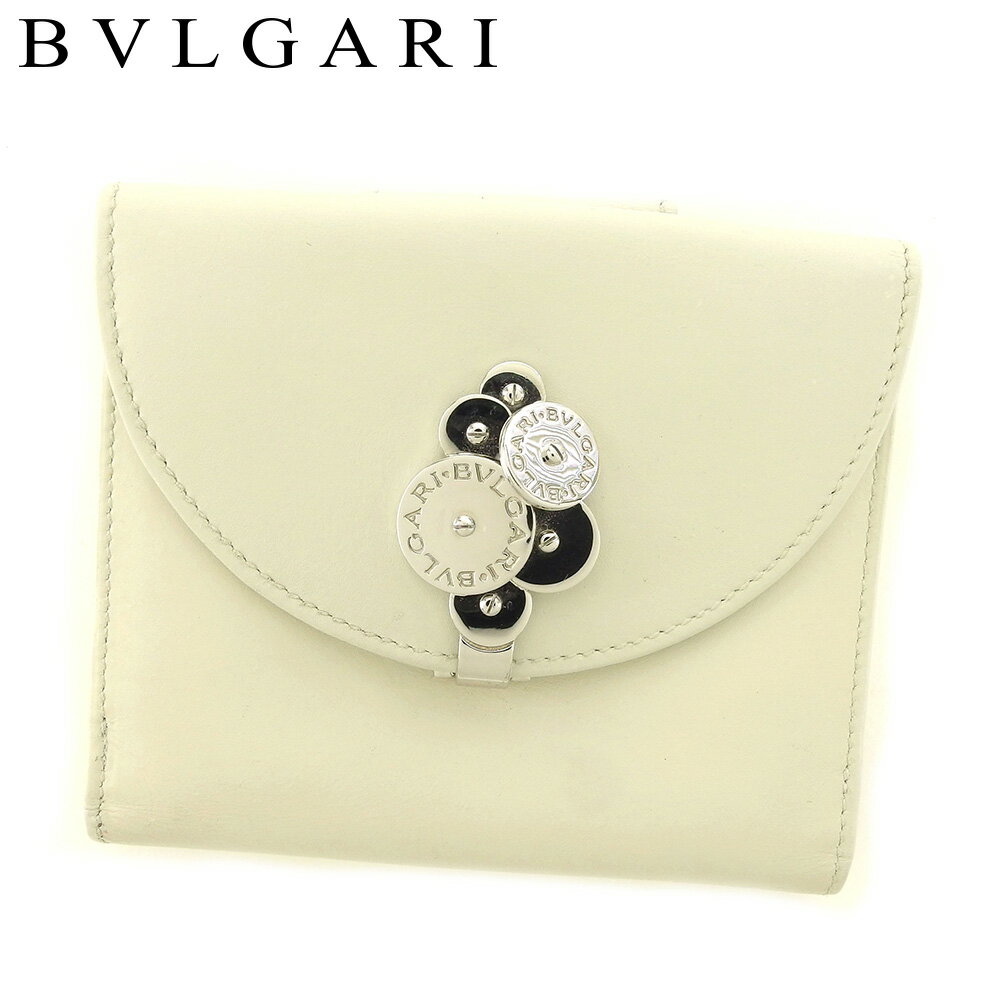 【冬SALE30%OFFクーポン】ブルガリ Wホック 財布 二つ折り チクラディ ホワイト 白 シルバー レザー BVLGARI 【ブルガリ】 T13433S 【中古】