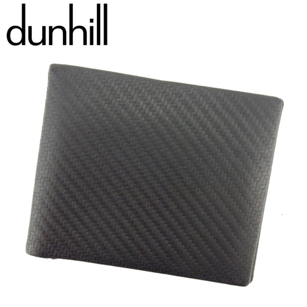 【スプリングセール30％OFF】ダンヒル 二つ折り 札入れ シャーシ ブラック カーボン加工マットプリンテッドレザー dunhill 【ダンヒル】 T7991S 【中古】