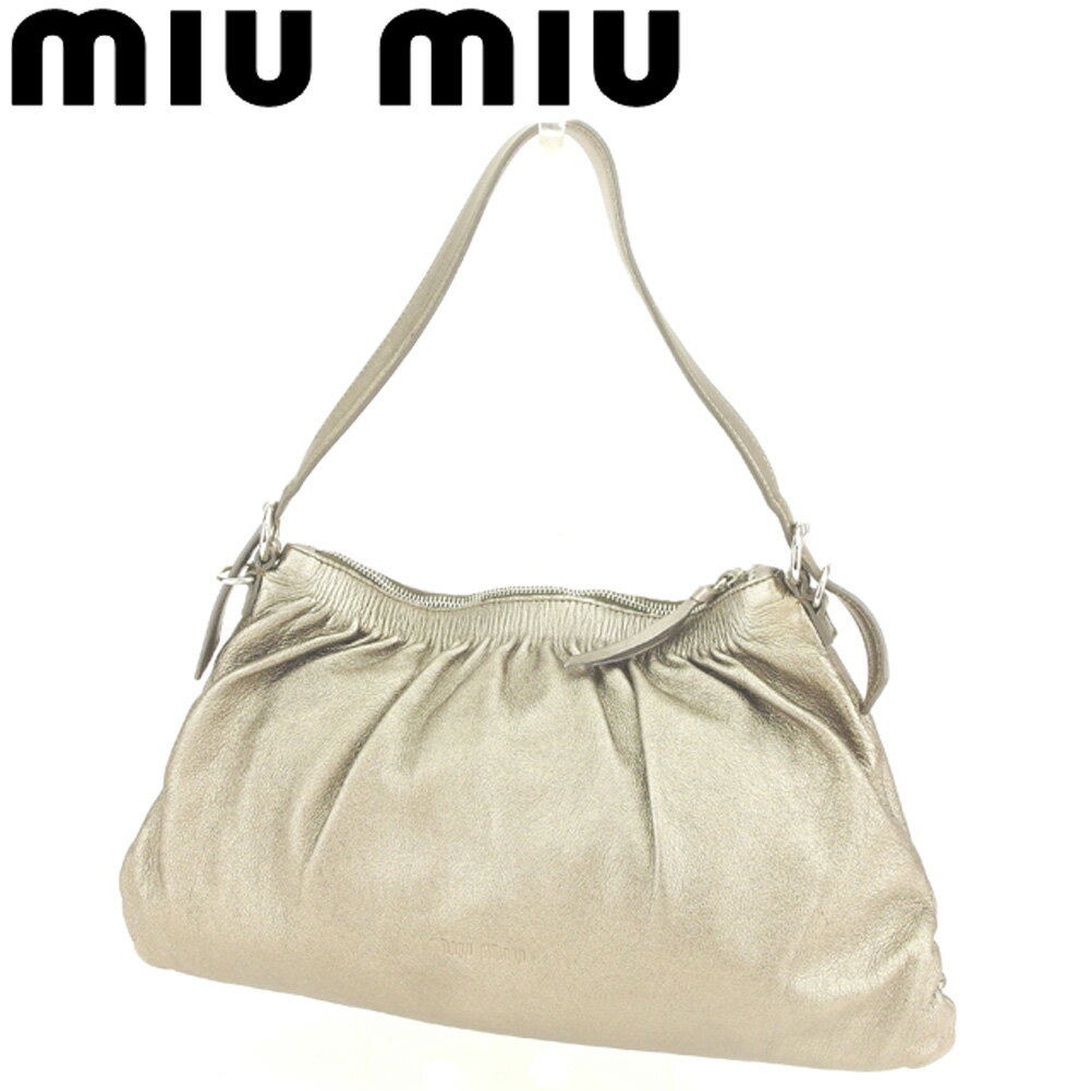 【スプリングセール30％OFF】ミュウミュウ ハンドバッグ ショルダーバッグ ギャザー入り ゴールド シルバー レザー miu miu 【ミュウミュウ】 T8047S 【中古】