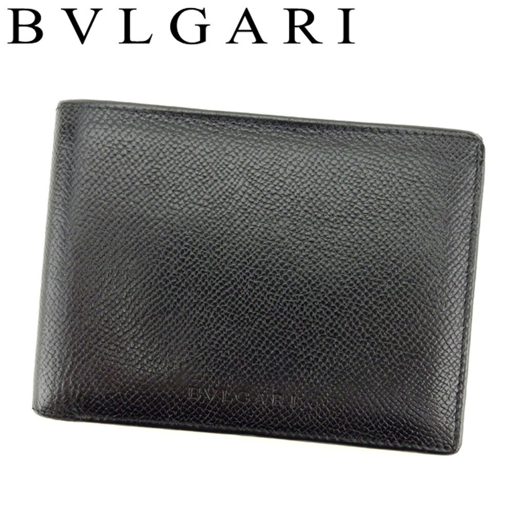 【スプリングセール30％OFF】ブルガリ 二つ折り 札入れ クラシコ ブラック レザーBVLGARI レディース プレゼント 贈り物 オシャレ 大人 ファッション 【ブルガリ】 T8057 【中古】