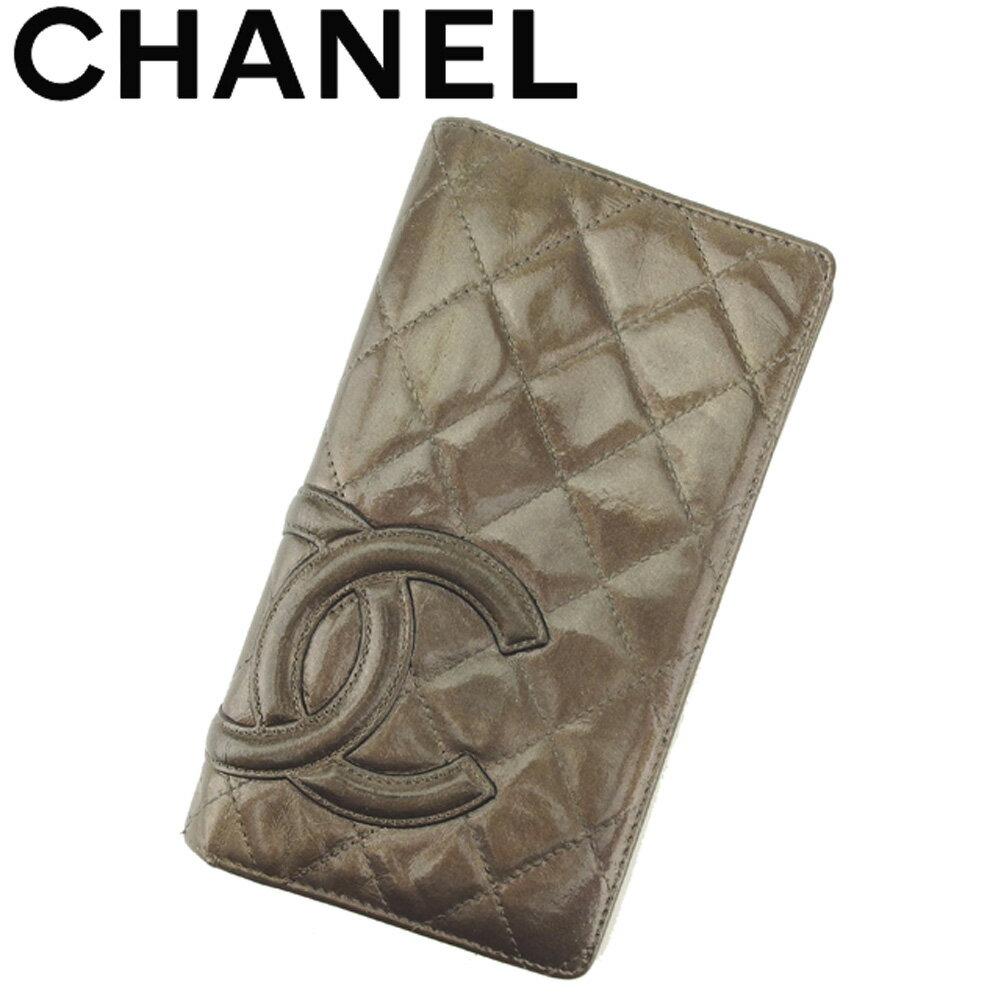 【スプリングセール30％OFF】シャネル 長財布 ファスナー付き 財布 カンボンライン ブラウン シルバー レザー CHANEL 長サイフ サイフ 収納 財布 ユニセックス 小物 【シャネル】 T8059 【中古】