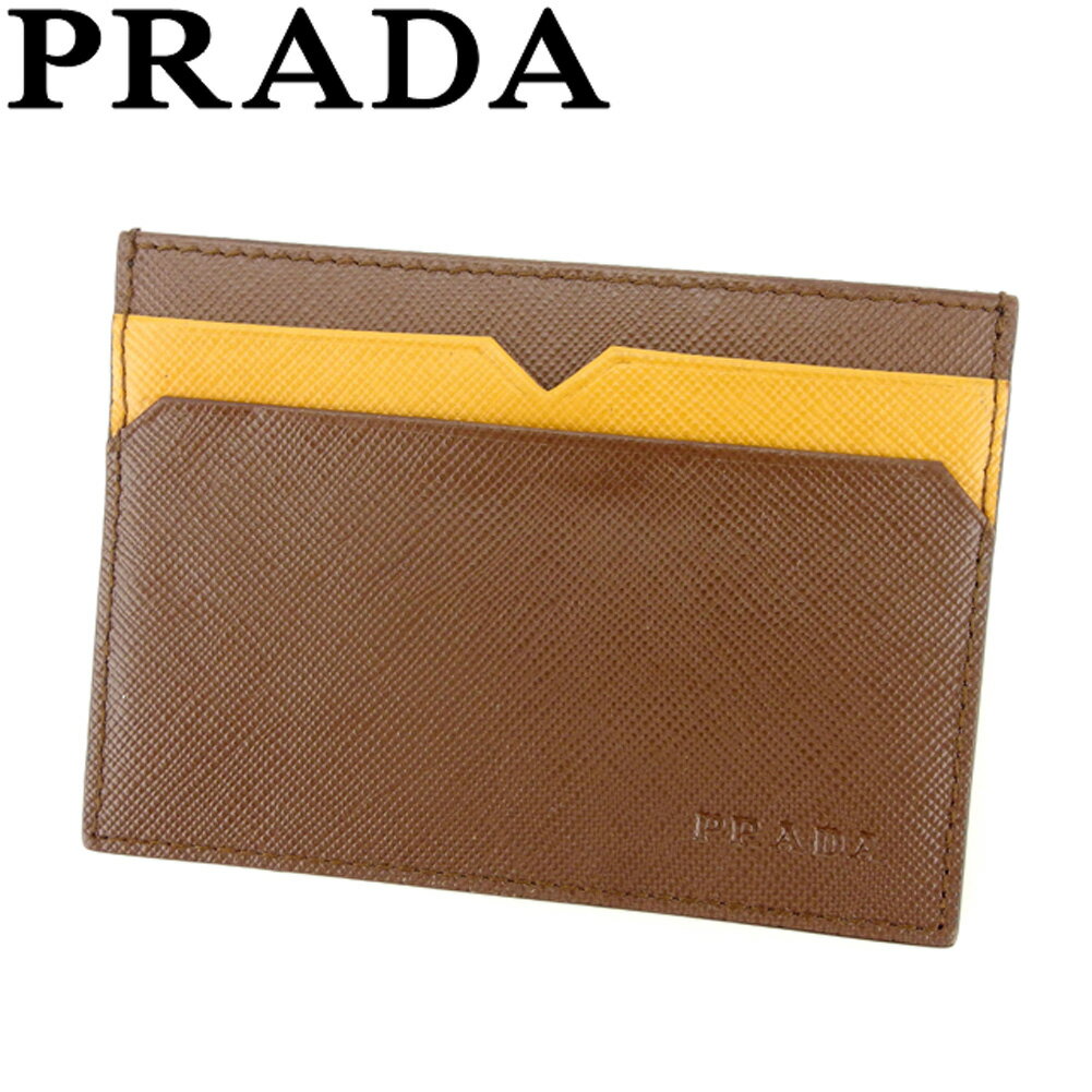 【スプリングセール30％OFF】プラダ カードケース カード パスケース 名刺入れ バイカラー ブラウン ベージュ サフィアーノレザーPRADA レディース プレゼント 贈り物 オシャレ 大人 ファッション 【プラダ】 T8067 【中古】