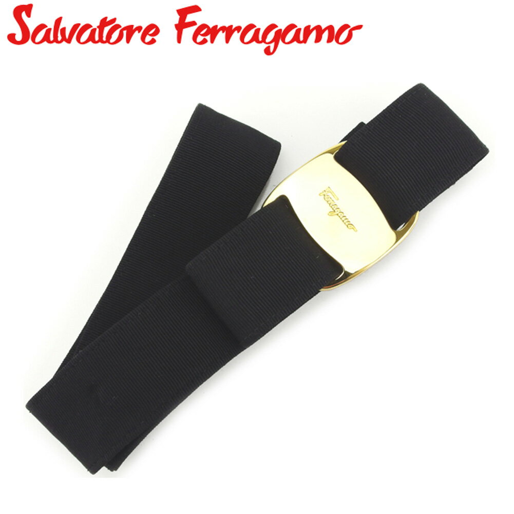 【スプリングセール】サルヴァトーレ フェラガモ ベルト ヴァラリボン ブラック ゴールド キャンバス×ゴールド金具Salvatore Ferragamo レディース プレゼント 贈り物 オシャレ 大人 ファッション 【フェラガモ】 T8068 【中古】