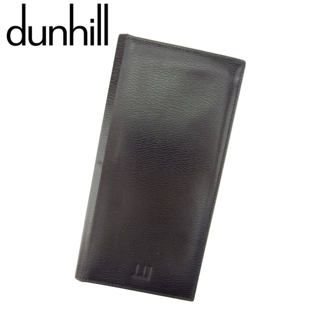 【スプリングセール30％OFF】ダンヒル 長札入れ 札入れ ロゴ ブラウン ブラック レザー dunhill 【ダンヒル】 T8093S 【中古】