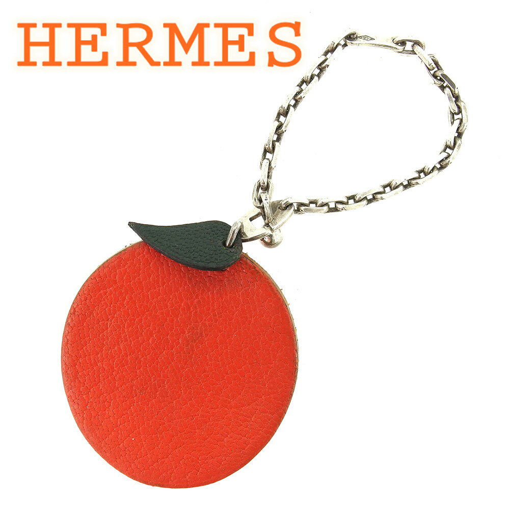 【スプリングセール30％OFF】エルメス キーホルダー キーリング オレンジモチーフ オレンジ シルバー レザー×シルバー素材HERMES レディース プレゼント 贈り物 オシャレ 大人 ファッション 【エルメス】 T6582 【中古】