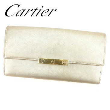 【中古】 カルティエ Cartier 長財布 ファスナー付き 長財布 ゴールド レディース メンズ ユニセックス レザークリスマス プレゼント サイフ 小物 ブランド 人気 贈り物 財布 収納 在庫一掃 迅速発送 在庫処分 男性 女性 良品 夏 1点物 T6596