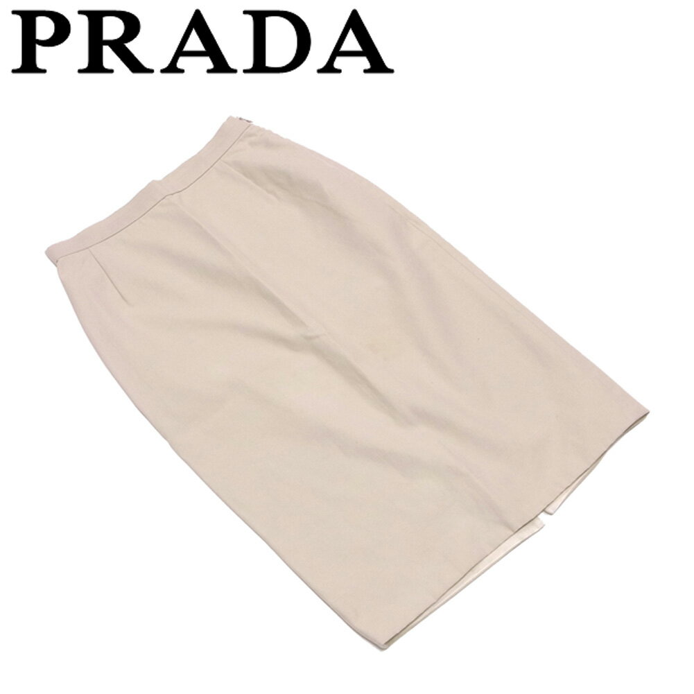 【ウィンターSALE 30%OFF】プラダ スカート 後スリット入リ ♯38サイズ タイト ベージュ コットン綿52%ナイロン48% PRADA 【プラダ】 C4027 【中古】