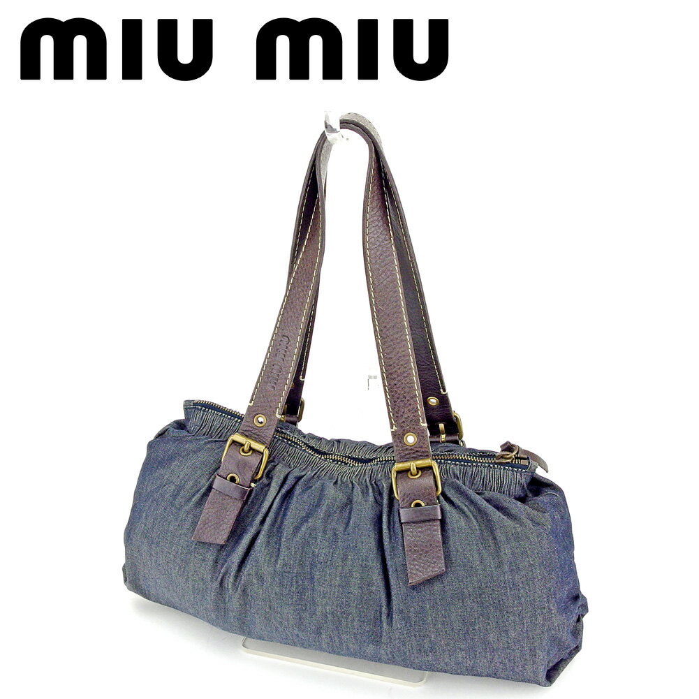 【スプリングセール30％OFF】ミュウミュウ ショルダーバッグ ワンショルダー ブラウン ネイビー PVC×レザー miu miu バッグ バック 肩掛け 収納 バッグ 【ミュウミュウ】 T6616 【中古】